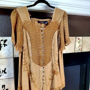 Boho distressed gold tunic